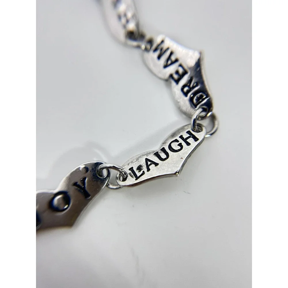 Bracelet Silver Tone Heart Charm PEACE JOY LAUGH DREAM Jewelry Lobster Clasp
